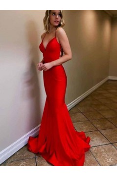 Long Red V-Neck Prom Dresses Formal Evening Gowns 601954