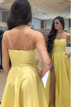 A-Line Long Yellow Prom Dresses Formal Evening Gowns 601983