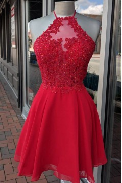 Short Red Beaded Lace Prom Dress Homecoming Dresses Graduation Party Dresses 701029