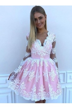 Short Prom Dress Long Sleeves Lace Homecoming Dresses Graduation Party Dresses 701075