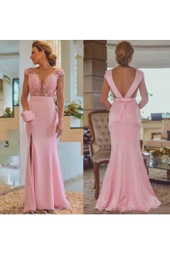 Long Pink Beaded Lace Mermaid Mother of the Bride Dresses 702008