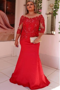 Mermaid Beaded Lace Long Red Mother of the Bride Dresses 702026