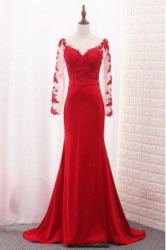 Long Sleeves Lace Mermaid Red Mother of the Bride Dresses 702089