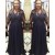 Long Navy Blue Beaded Chiffon and Lace Mother of the Bride Dresses with Sleeves 702104