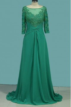 A-Line Long Green Chiffon and Lace Mother of the Bride Dresses 702142