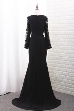 Long Black Mermaid Lace Long Sleeves Mother of the Bride Dresses 702198