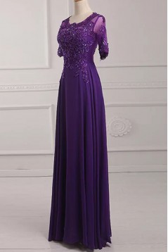 Long Purple Chiffon and Lace Mother of the Bride Dresses 702213