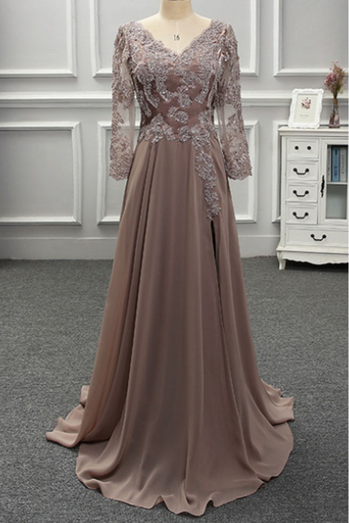 A-Line Chiffon and Lace Long Mother of the Bride Dresses 702214