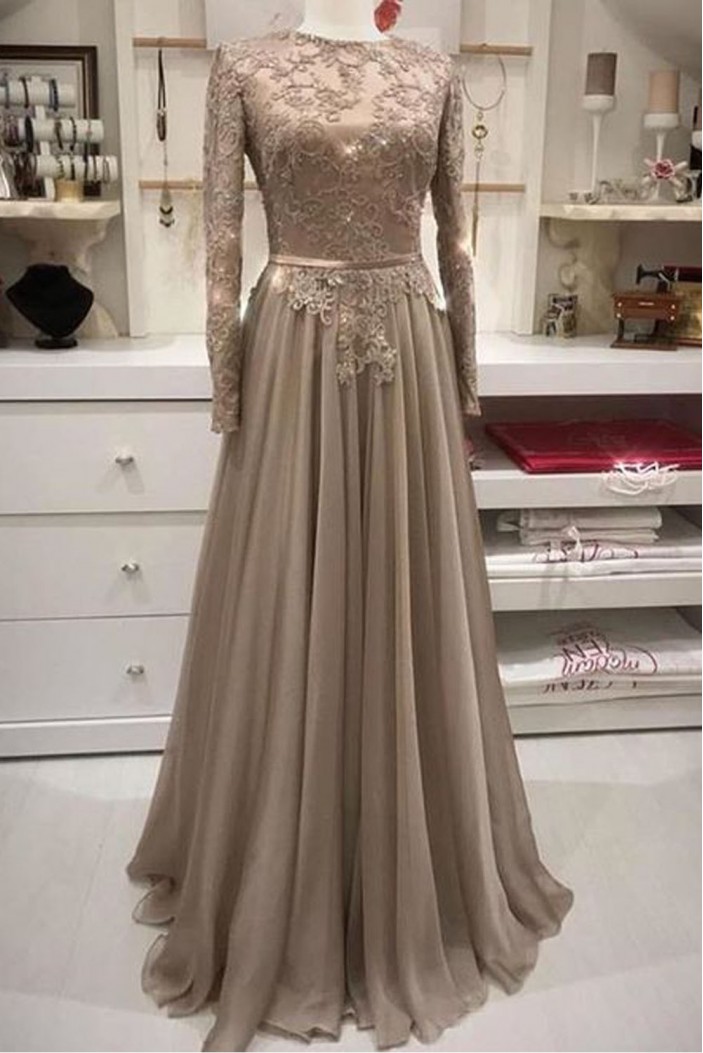 A-Line Chiffon and Lace Mother of the Bride Dresses with Long Sleeves ...