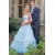 A Line Spaghetti Straps Light Blue Ruffles Floral Prom Dresses 801020