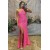 Long Pink Sequins One Shoulder Prom Dresses with Slit 801056