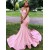Long Pink Mermaid Lace Prom Dresses 801072
