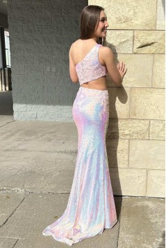 Long One Shoulder Sequin Lace Prom Dresses 801083