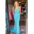 Long Blue Mermaid V Neck Sequin Prom Dresses 801086