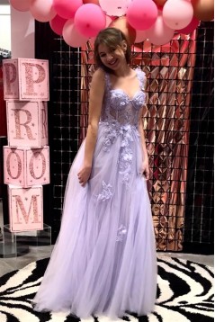 A-Line Lace and Tulle Long Prom Dresses 801098