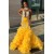 Mermaid Yellow Lace and Tulle Beaded Long Prom Dresses 801111
