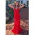 Mermaid Red Lace Spaghetti Straps Long Prom Dresses 801116