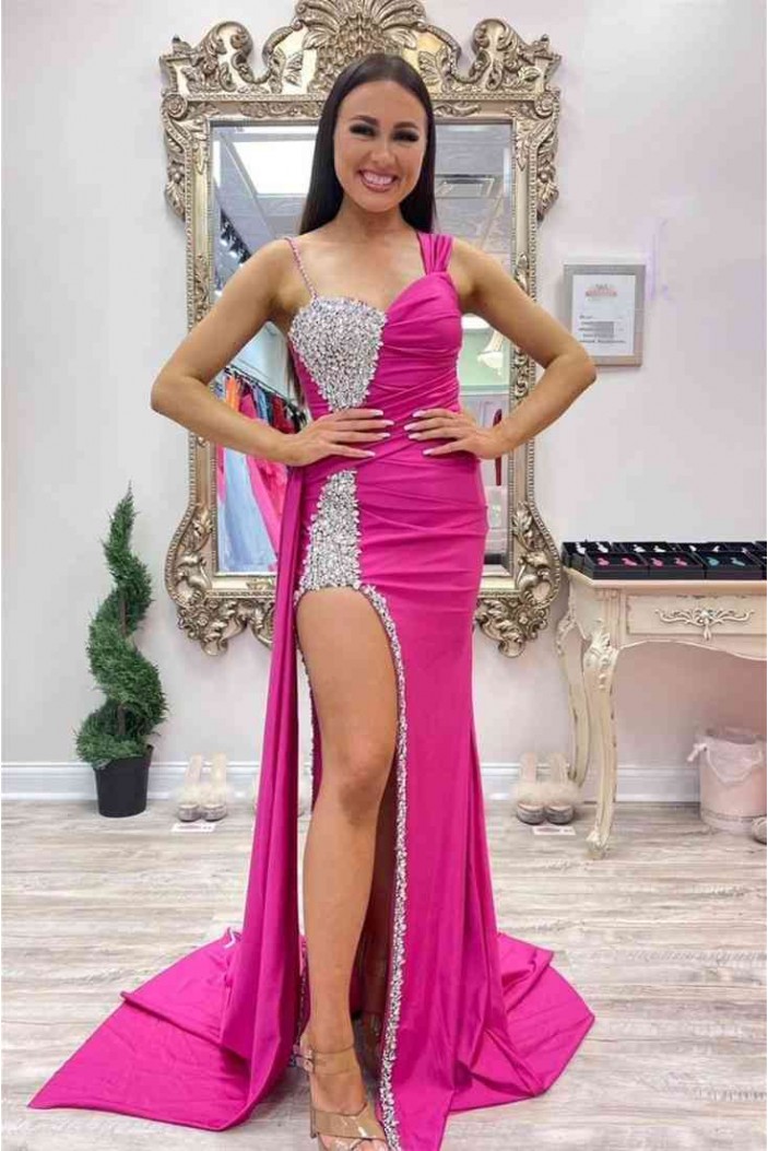 Long Pink Beaded Prom Dresses 801177