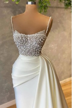 Mermaid Beaded Spaghetti Straps Long Prom Dresses with Pearls 801202