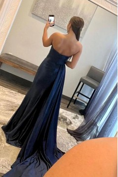 Navy Blue Sweetheart Long Prom Dresses with High Slit 801214