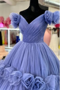A-Line Long Blue V Neck Prom Dresses 801215
