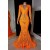 Mermaid Long Sleeves Orange Lace Long Prom Dresses 801240