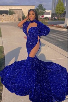 Mermaid Sequins Royal Blue Long Prom Dresses 801241
