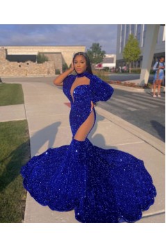 Mermaid Sequins Royal Blue Long Prom Dresses 801241