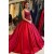 Ball Gown Red Lace and Satin Long Prom Dresses Evening Dresses 801249
