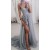 A-Line Lace and Tulle Sparkly Grey Long Prom Dresses 801256