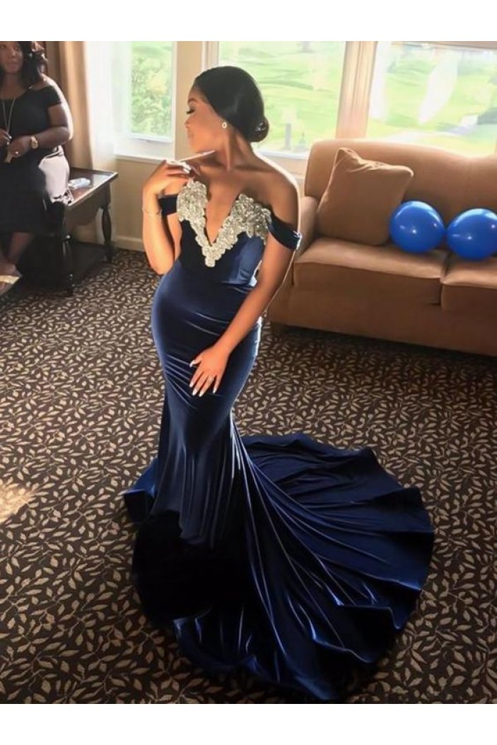Mermaid Navy Blue Long Prom Dresses 801342