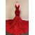 Long Red Mermaid Lace Prom Dresses 801357