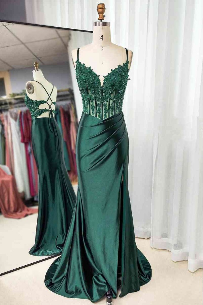 Mermaid Sparkle Deep V Neck Long Prom Dresses 801359