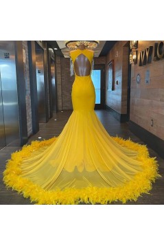 Mermaid Beaded Long Yellow Prom Dresses 801378