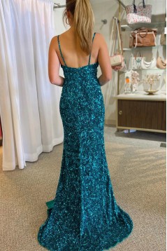 Mermaid Spaghetti Straps Sequins Long Prom Dresses 801426
