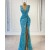 Long Blue Deep V Neck Sequins Prom Dresses 801440