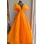 A-Line V Neck Orange Long Prom Dresses 801472
