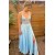 A-Line Spaghetti Straps Blue Lace Long Prom Dresses 801503