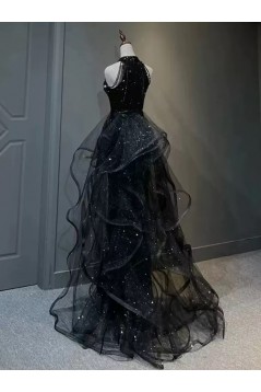 Long Black Sparkle Sequins Prom Dresses 801511