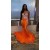 Mermaid Beaded V Neck Orange Long Prom Dresses 801546