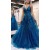 A-Line Long Blue Tulle and Lace Prom Dresses 801548
