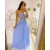 A-Line Long Blue Lace and Tulle Prom Dresses 801569