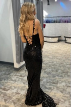 Long Black Sparkle Sequins Prom Dresses 801571