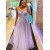 A-Line Lace and Tulle V Neck Long Prom Dresses 801581