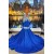 Elegant Halter Royal Blue Mermaid Lace Prom Dresses 801596