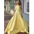 Long Yellow Satin Prom Dresses Formal Evening Gowns with Beads 901006