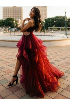 Burgundy Tulle Prom Dress Formal Evening Gowns 901013
