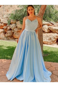 Long Blue Lace Prom Dresses Formal Evening Gowns 901018