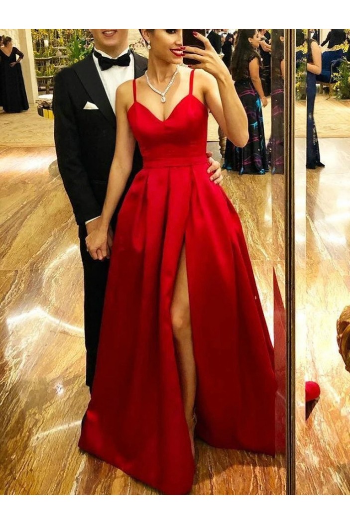 Long Red Satin Prom Dresses Formal Evening Gowns 901027