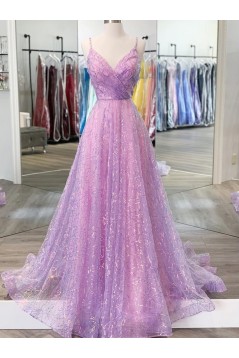 A-Line Sparkly Tulle Long Prom Dresses Formal Evening Gowns 901030